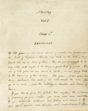The first page of the manuscript of "Shirley", c1849 . "Shirley" was Charlotte Bronte's third novel