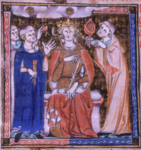 King (Alexander) with an astrologer and a physician, 1326-1327. From Pseudo-Aristotle, Secretum