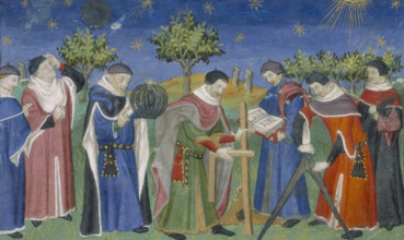 Medieval astrologers and surveyors at work, 15th century. The men are said to be Egyptians,