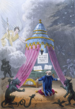 Magic ceremony, 1825. A theurgist performing rituals to exercise divine powers on earth. A circle