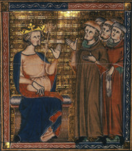 A king receiving a group of men, c1326-c1327. From Walter de Milemete's manuscript of "De secretis