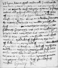 Holograph letter from King Henry VIII to Cardinal Thomas Wolsey, c.1519-20. This secret note to