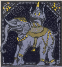 Elephant and rider; scene from "The Jungle Book", 1919. From a French translation of "The Jungle