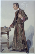 Sherlock Holmes holding a pipe and revolver, late 19th-early 20th century. Holmes with his