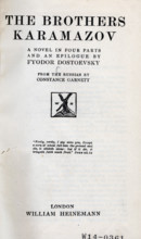 Title page from "The Brothers Karamazov" by Fyodor Dostoevsky, 1920. English translation by