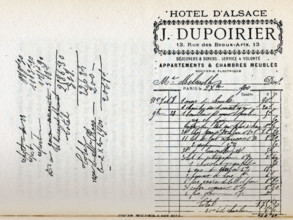 Oscar Wilde's last bill at the Hotel D'Alsace, Paris, France, 1900. 'Dejeuners & Diners - Service a