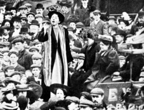 Christabel Pankhurst at Peckham By-Election, London, March 1908. British suffragette Christabel