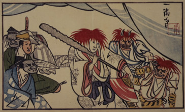 A man being caught while stealing flowers for his lover, 1803. All the characters wear masks as