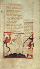 The deeds of Merlin: Vortigern finds red and white dragons beneath the foundation of his castle,