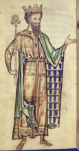 Drawing of a king holding a sceptre, c1250. Standing figure of a king. From the Westminster Psalter