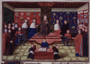 King Richard II of England banishing the Earl Marshall and the Earl of Derby, c1470-c1472. From