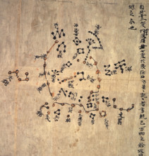 Chinese scroll map depicting the night sky seen from northern hemisphere, c618-c906. It is divided