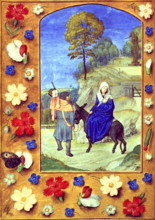 The Flight into Egypt, c1480s. Vespers of the Hours of the Virgin. Border of trompe l'oeil
