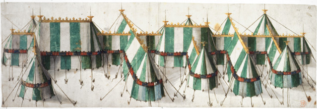 Design for a royal pavilion, early 16th century. Lavishly decorated tents constructed at the field
