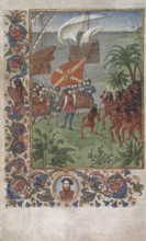 The landing of Hernando Cortes in Mexico in 1519, 19th century. Cortes has just landed and stepped