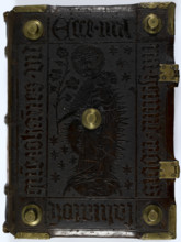 Front cover of "Historia Scholastica", by Petrus Comestor, c1451. Embossed leather cover, with