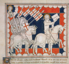 The Rider on the White Horse, c1310-c1325. Jesus Christ leading the Crusaders; above left: St John