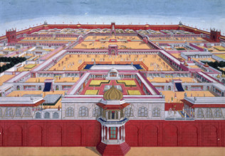 A bird's-eye view of the Red Fort at Delhi from the east, India, c1780-c1790. The Red Fort at