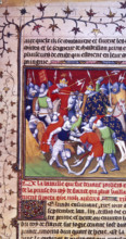 Scene from the Battle of Poitiers, 1356, during The Hundred Years' War. From "Grandes Chroniques de