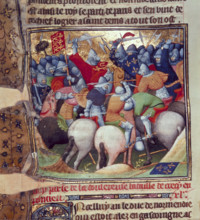 Scene from the Battle of Crecy, 1346, (c1346-c1400). Fierce fighting between soldiers and knights