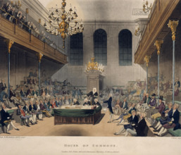 The House of Commons, c1808-c1811. Interior view with a session taking place. The benches are