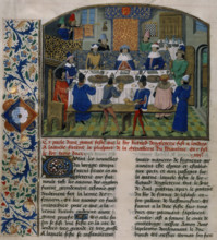 The Dukes of York, Gloucester and Ireland dine with Richard II, 15th century.  Set in a royal