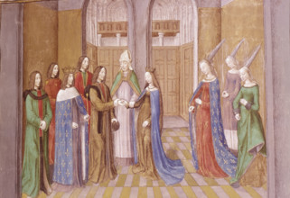 Marriage of Boemond and Constance of France, 1106, late 15th century. A bishop joins their hands
