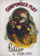 'The Gunpowder Plot Galop', 1866. A music cover illustration depicting Guy Fawkes, the conspirator,