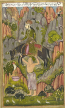Farhad carrying Shirin and her horse, 1726 . From An Abridged Version Of Khusrau U Shirin By Nizami
