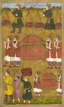 Gifts and palanquins sent by Khusrau to Shirin, 1726. From An Abridged Version Of Khusrau U Shirin