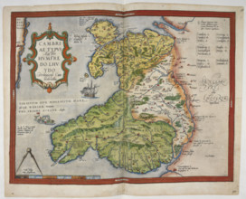 Coloured printed map of Wales and Anglesey, 1579. From Lord Burghley's Atlas.