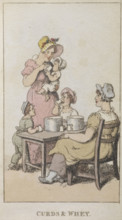 Curds & whey', 1820. A mother feeding her child.' . From Rowlandsons Characteristic Sketches Of The