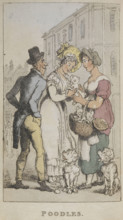 'Poodles', 1820. Three people admiring some puppies. From Rowlandsons Characteristic Sketches Of