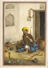 Kamdangar, a bowmaker - Shown bending the wood of a bow over a bowl of embers, (Occupational