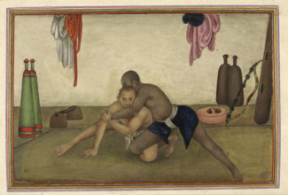 Two men wrestling, 1825. From Tashrih Al Aqvam An Account Of Origins And Occupations Of Some Of The