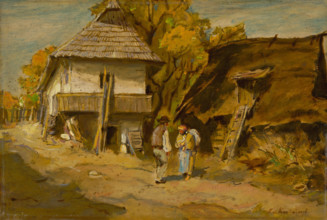 Scene in Lestiny, c1900. Village in Slovakia.