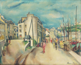 Port in Audierne, c1935. Harbour scene in northern France.