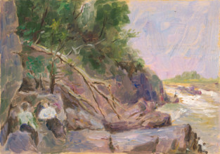 Landscape with figures, early 20th century.