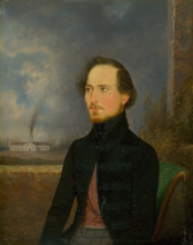 Portrait of J. Stróbl, 1843. A well-to-do man, probably a manufacturer, with a factoy in the