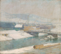 Sawmill at Margecany, 1912. Winter scene in Slovakia.