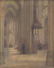 Interior of St. Elisabeth Cathedral, 1919. Gothic cathedral in Kosice, Slovakia.