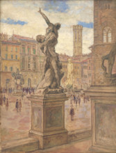 Square in Florence, Italy, 1934. In the foreground is "Abduction of a Sabine Woman" by Giambologna.