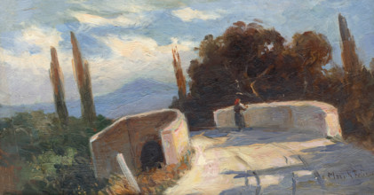Bridge with cypresses, 1890-1900.