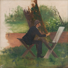The artist (Ladislav?) Mednyánszky painting en plein air, c1900.