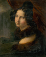 Portrait of a young woman with a fur collar, 1830-1850.