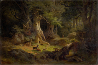 Forest with a herd of deer, 1868.