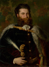 Portrait of Albert Ujházy, 1868. Bearded man wearing a fur-lined cloak with a gold jewelled clasp.