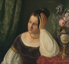 Young woman with vase of flowers, 1841.