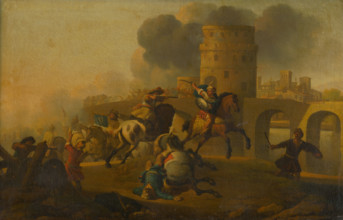 Battle scene (Battle outside the city walls), c1650.