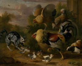Cat between Cockrels, 1706-1710.